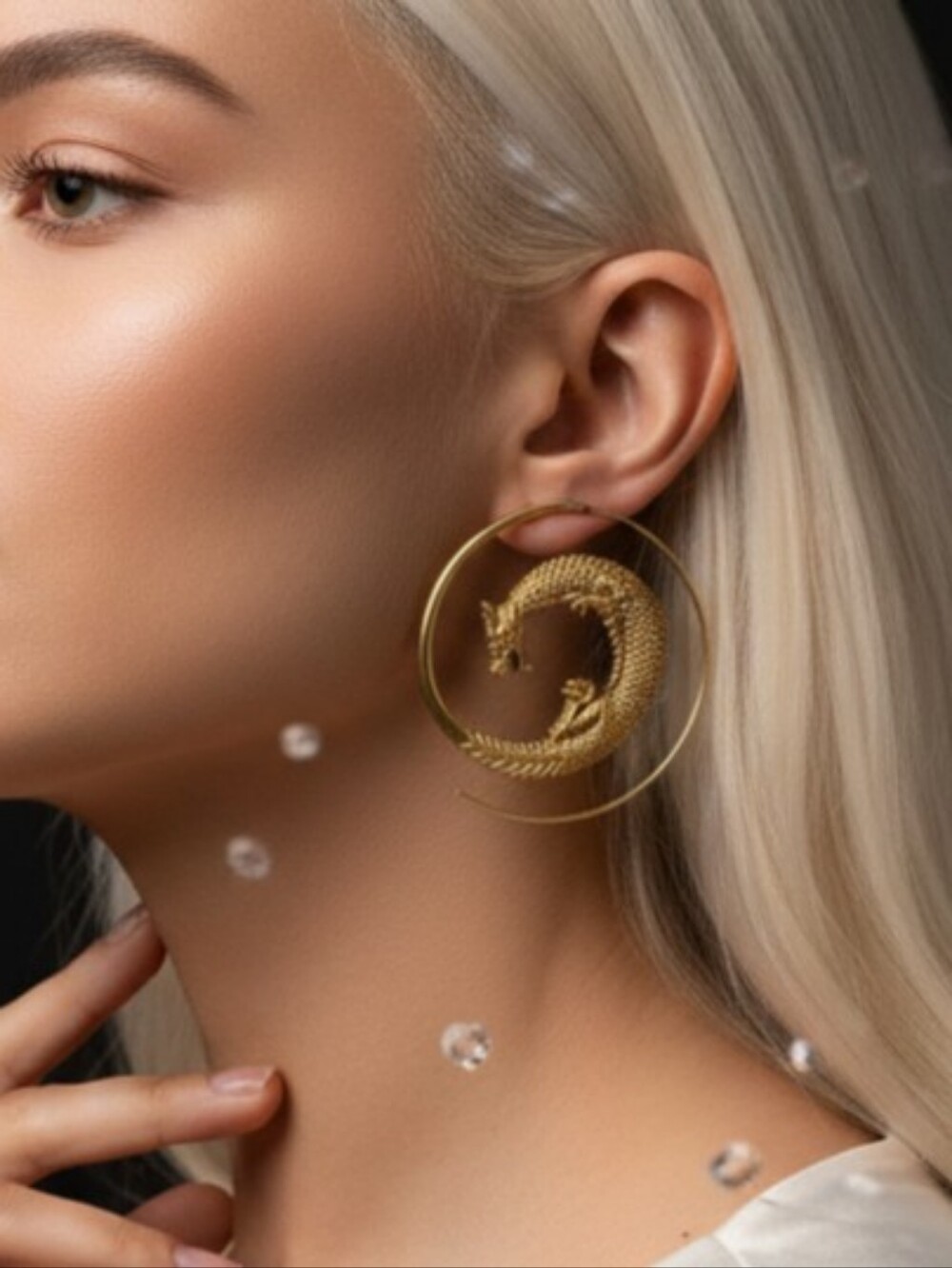 NWT Vintage Style Gothic Dragon Gold Spiral Hoop Earrings